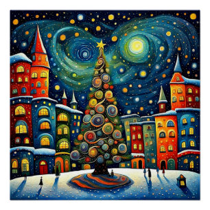 Póster Árvore de Natal na praça 2 da cidade