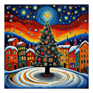 Póster Árvore de Natal na praça 3 da cidade