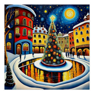 Póster Árvore de Natal na praça 5 da cidade