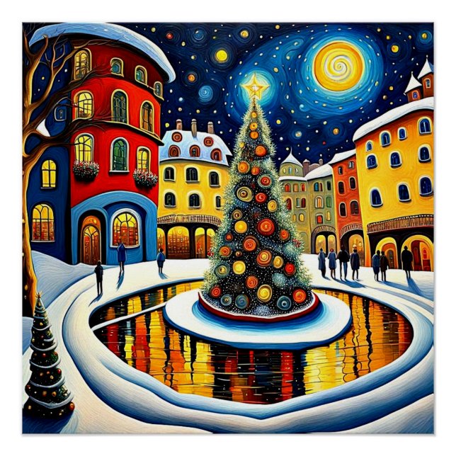 Póster Árvore de Natal na praça 5 da cidade (Frente)
