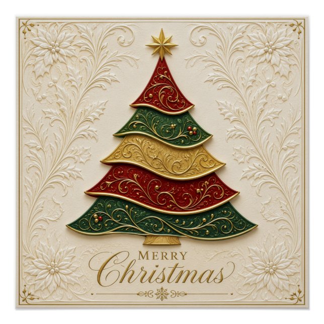 Póster Árvore de Natal Ornamentada a Ouro (Frente)