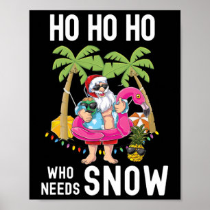 Poster Árvore de Natal Palmeira Papai Noel Surfando Praia