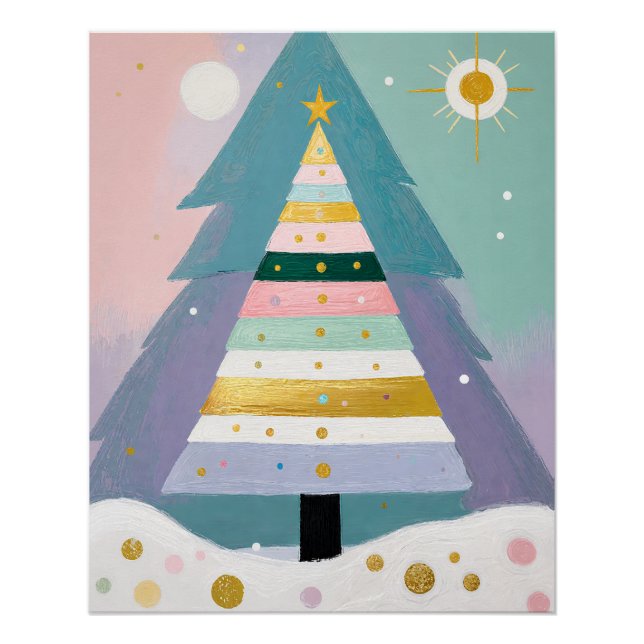 Póster Árvore de Natal Pastel Celestial (Frente)