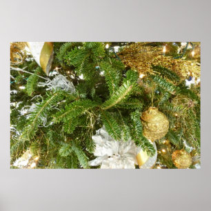 Póster Árvore de Natal Prata e Dourado I Feriado