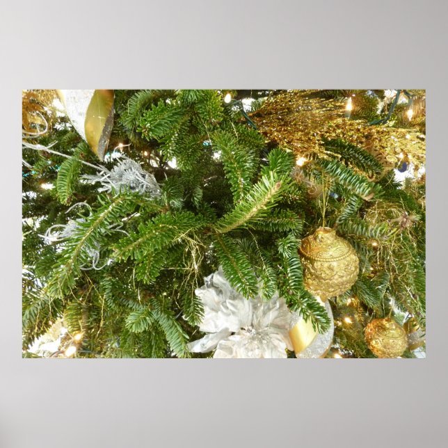 Póster Árvore de Natal Prata e Dourado I Feriado (Frente)
