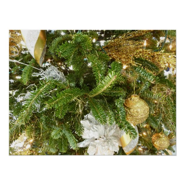 Póster Árvore de Natal Prateada e Dourada I Feriado (Frente)