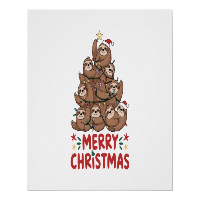 Póster Árvore de Natal Preguiçoso Feliz Feriado (Frente)
