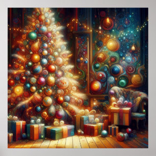 Poster Árvore de Natal Retro com Presentes embaixo na Par