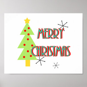 Poster árvore de natal retrô moderno de meados do século
