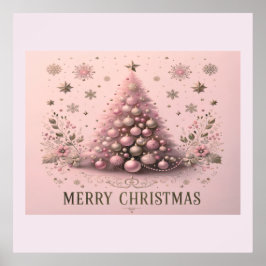 Poster Árvore de Natal Rosa Feliz Natal
