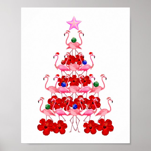 Poster Árvore de Natal Rosa Flamingo (Frente)