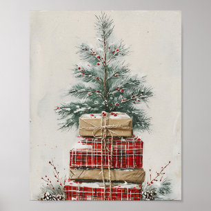 Poster Árvore de Natal Russo e Pilha de presentes de Xadr