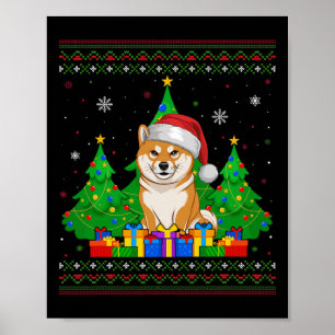 Poster Árvore de Natal Santa Hat Shiba Inu