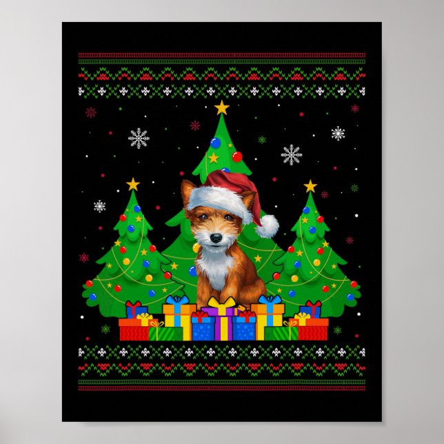 Poster Árvore de Natal Santa Hat Toy Fox Terr (Frente)