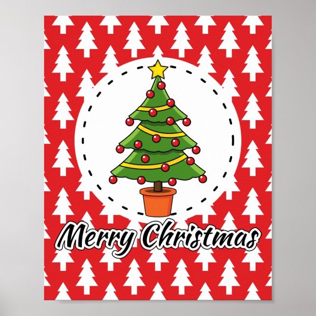Poster Árvore de Natal sobre Pinheiros Vermelhos - Feliz  (Frente)
