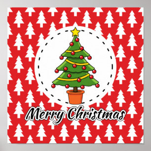 Poster Árvore de Natal sobre Pinheiros Vermelhos - Feliz
