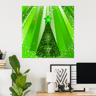 Poster Árvore de Natal Verde Moderna com Estrela