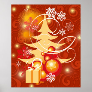 Poster Árvore de Natal vermelha e Dourado