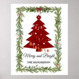 Poster Árvore de Natal Vermelha Moderna e Script Merry &
