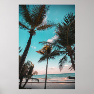 POSTER ÁRVORE DE PALMAS TROPICAIS RETRO PELA PRAIA