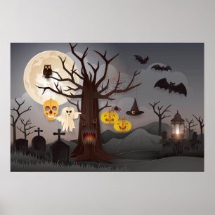 Poster Árvore de Papercut de Halloween Assustadora, Fanta