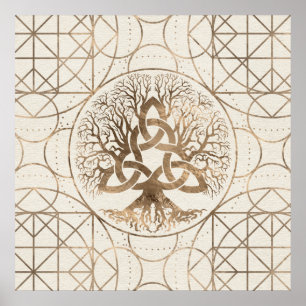 Poster Árvore de vida - Yggdrasil com ouro do Pastel de