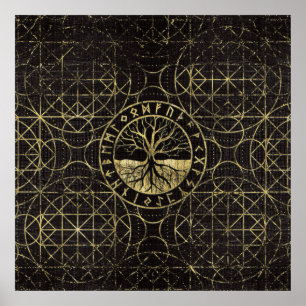 Poster Árvore de vida - Yggdrasil e Runes