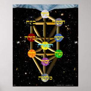 Poster Árvore do diagrama da vida com etiquetas hebréia
