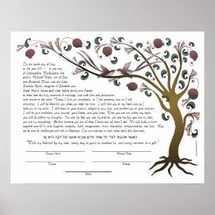 Póster Árvore do ketubah da vida com umas citações