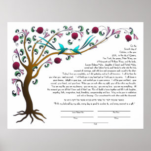 Poster Árvore do ketubah da vida com umas citações