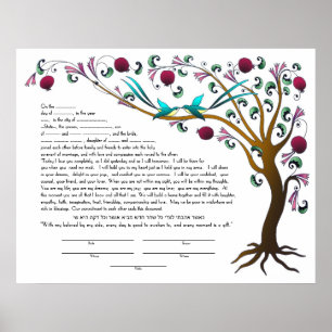 Póster Árvore do ketubah da vida com umas citações