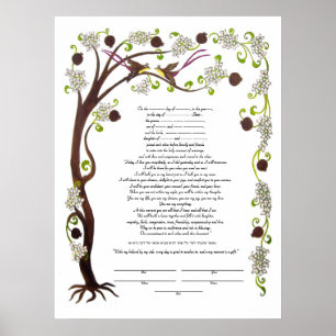 Póster Árvore do Life ketubah com romãs (v)