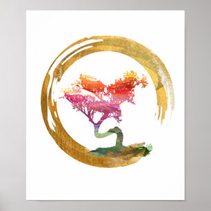 Póster Árvore dos bonsais. Círculo de Enso do zen. Arte