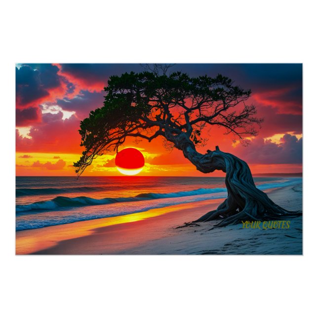 Póster Árvore Dramática do Pôr do Sol sobre a Parede de A (Frente)