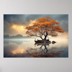 Poster Árvore Em Calm Lake Serene Landscape