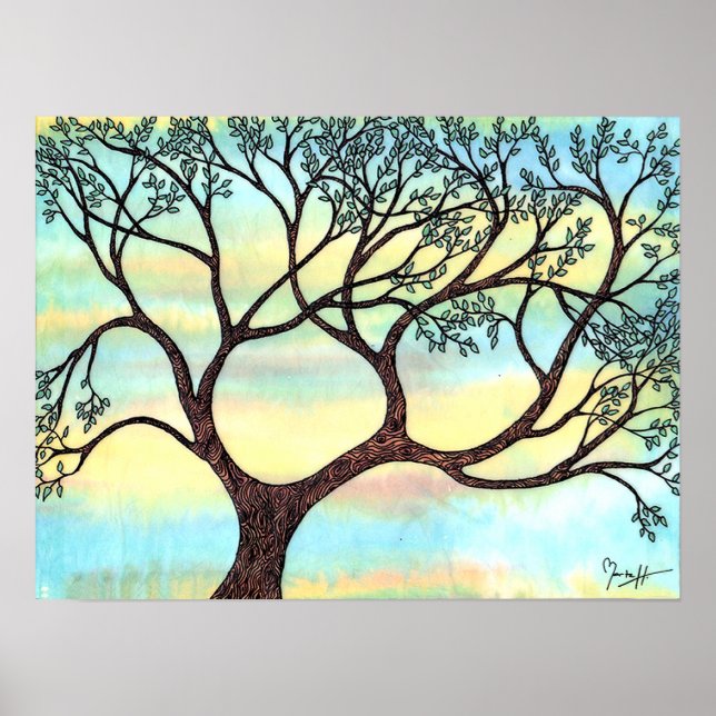 Póster Árvore em Vellum com Fundo de Aquarela (Frente)