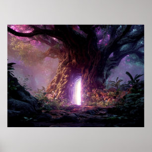 Poster Árvore Encantada Surrealista Com Portal Reluzente