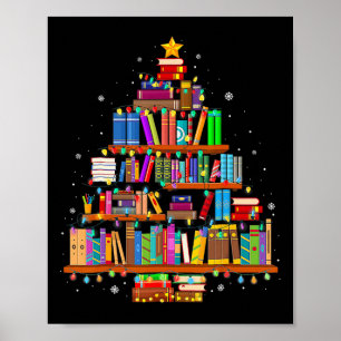 Poster Árvore Feliz de Natal Amante de Livros Bibliotecár