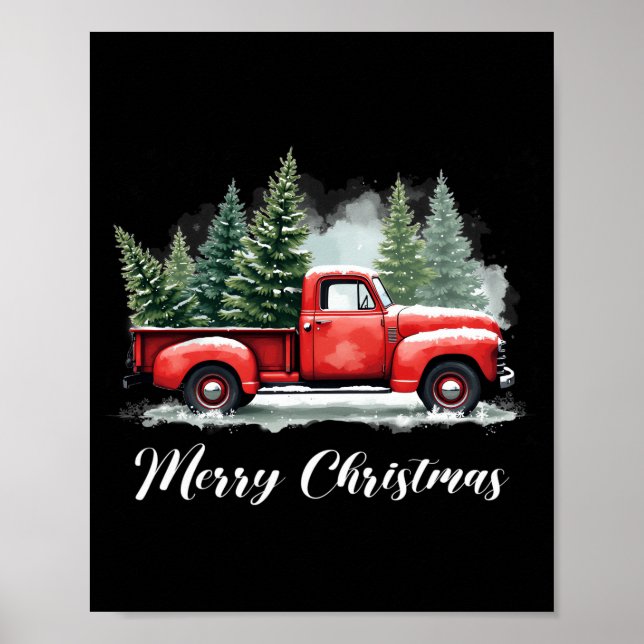 Poster Árvore feliz de Natal Caminhão vermelho (Frente)
