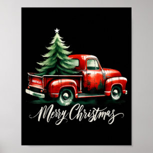 Poster Árvore Feliz De Natal Na Família Red Truck Vintage