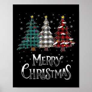 Poster Árvore Feliz de Natal Xmas Buffalo Xadrez Vermelho