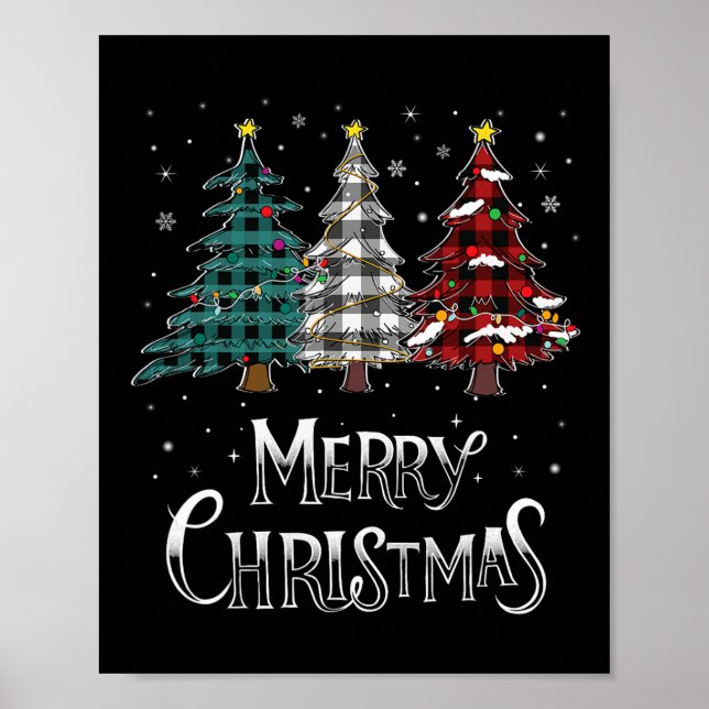 Poster Árvore Feliz de Natal Xmas Buffalo Xadrez Vermelho (Frente)