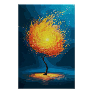 Póster Árvore Flamejante da Vida Arte Abstrata de Natur