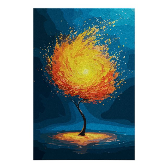 Póster Árvore Flamejante da Vida | Arte Abstrata de Natur (Frente)