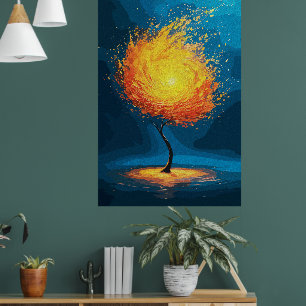 Poster Árvore Flamejante da Vida Arte Abstrata de Natur