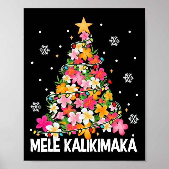 Poster Árvore Floral de Natal Havaiana Mele Kalikimaka Tr (Frente)