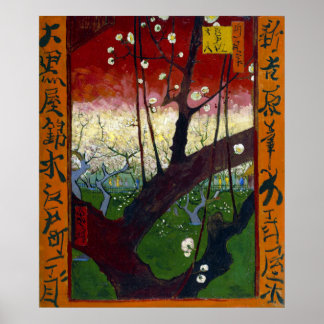 Poster Árvore florescente de ameixa (após Hiroshige) Van
