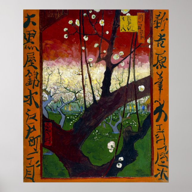 Poster Árvore florescente de ameixa (após Hiroshige) Van  (Frente)