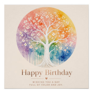 Póster Árvore Florida Arco-íris Aniversário Alegria