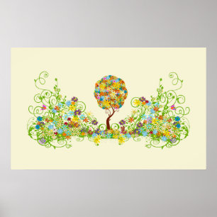 Póster Árvore foliar de papelada florestal entalada
